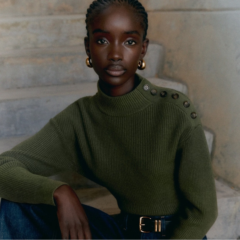 Mango Olive Green Turtleneck Sweater